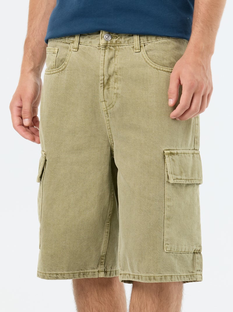 Effen short met meerdere zakken Kaki - Kiabi
