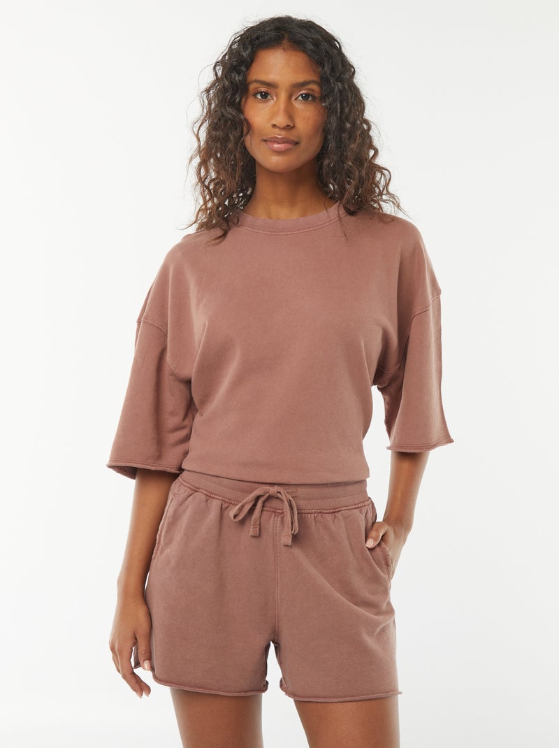 Effen short met verwassen effect en elastische tailleband Rood - Kiabi