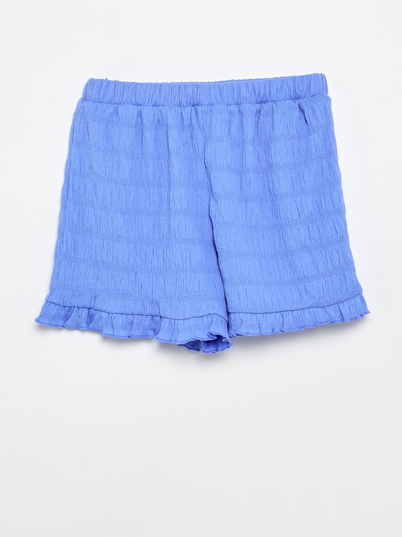 Effen short van gewafelde stof Blauw - Kiabi
