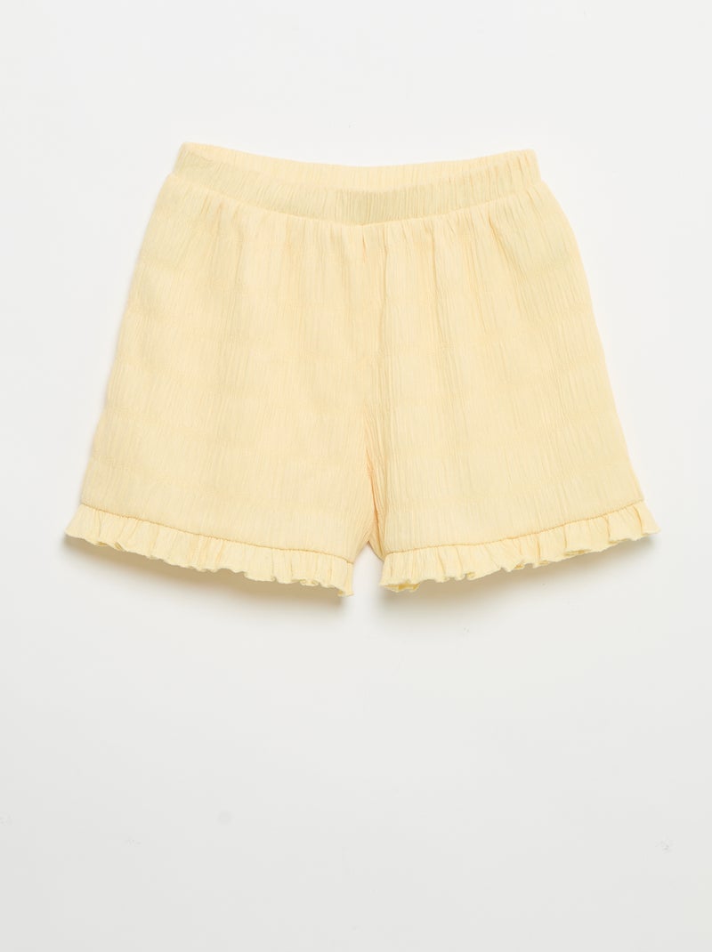 Effen short van gewafelde stof Geel - Kiabi