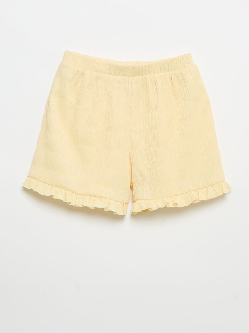 Effen short van gewafelde stof Geel - Kiabi
