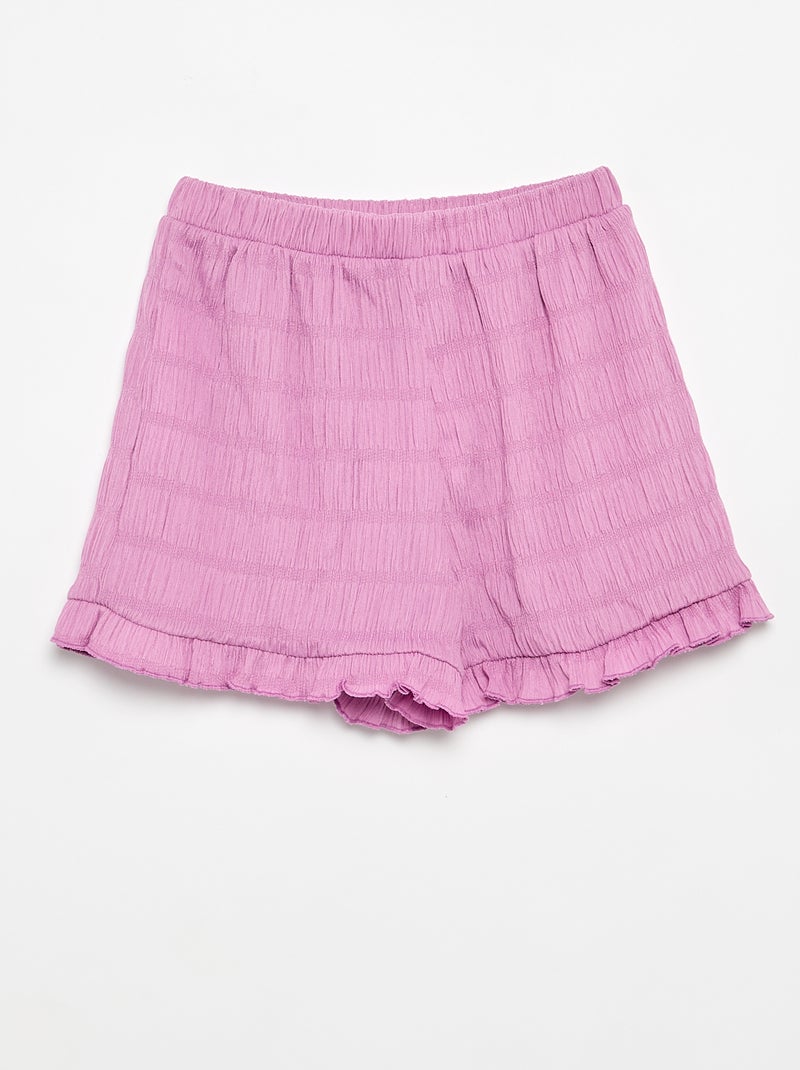 Effen short van gewafelde stof Paars - Kiabi