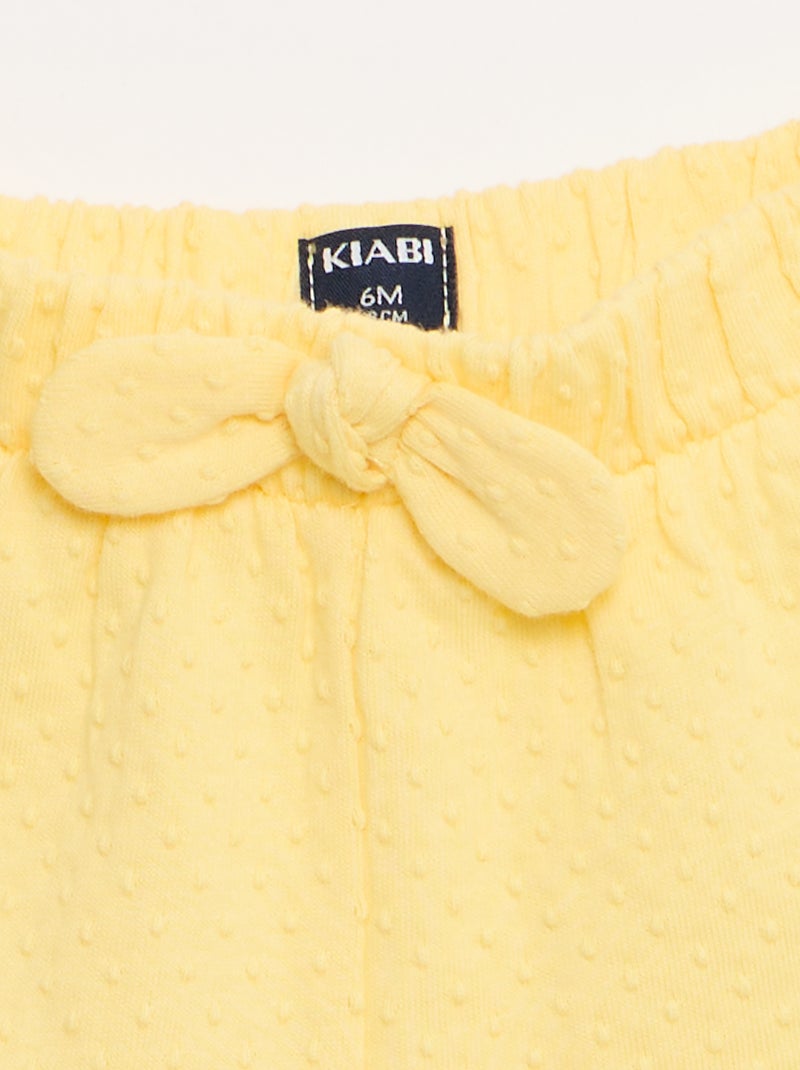 Effen short van jacquardbreisel met fantasieknoop Geel - Kiabi