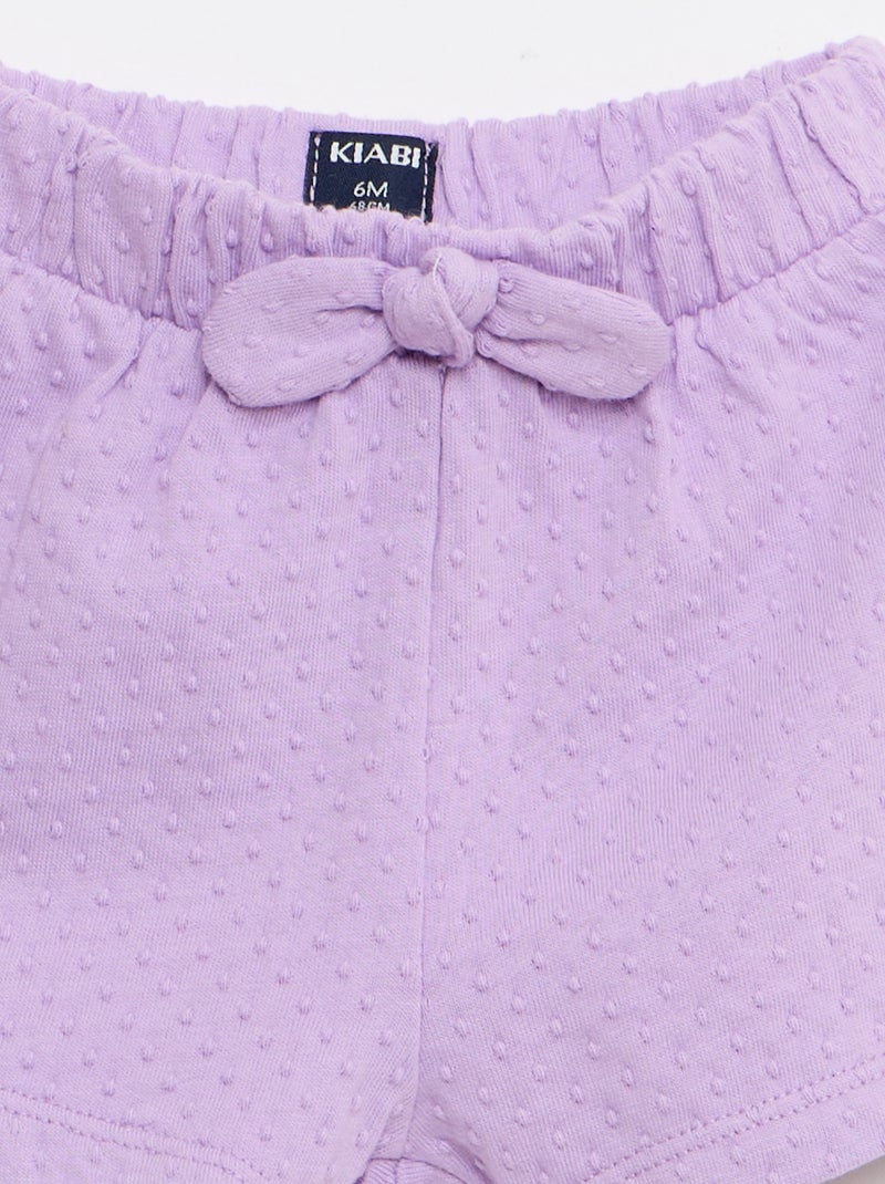 Effen short van jacquardbreisel met fantasieknoop Paars - Kiabi