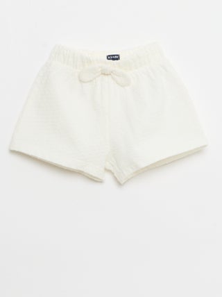 Effen short van jacquardbreisel met fantasieknoop