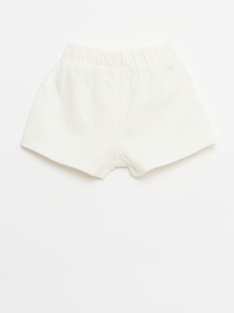 Effen short van jacquardbreisel met fantasieknoop Wit - Kiabi