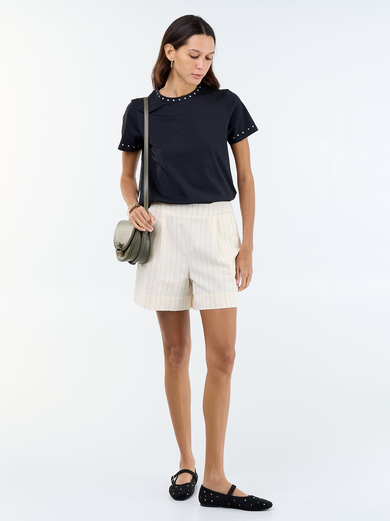 Effen short van linnenmix Biege - Kiabi