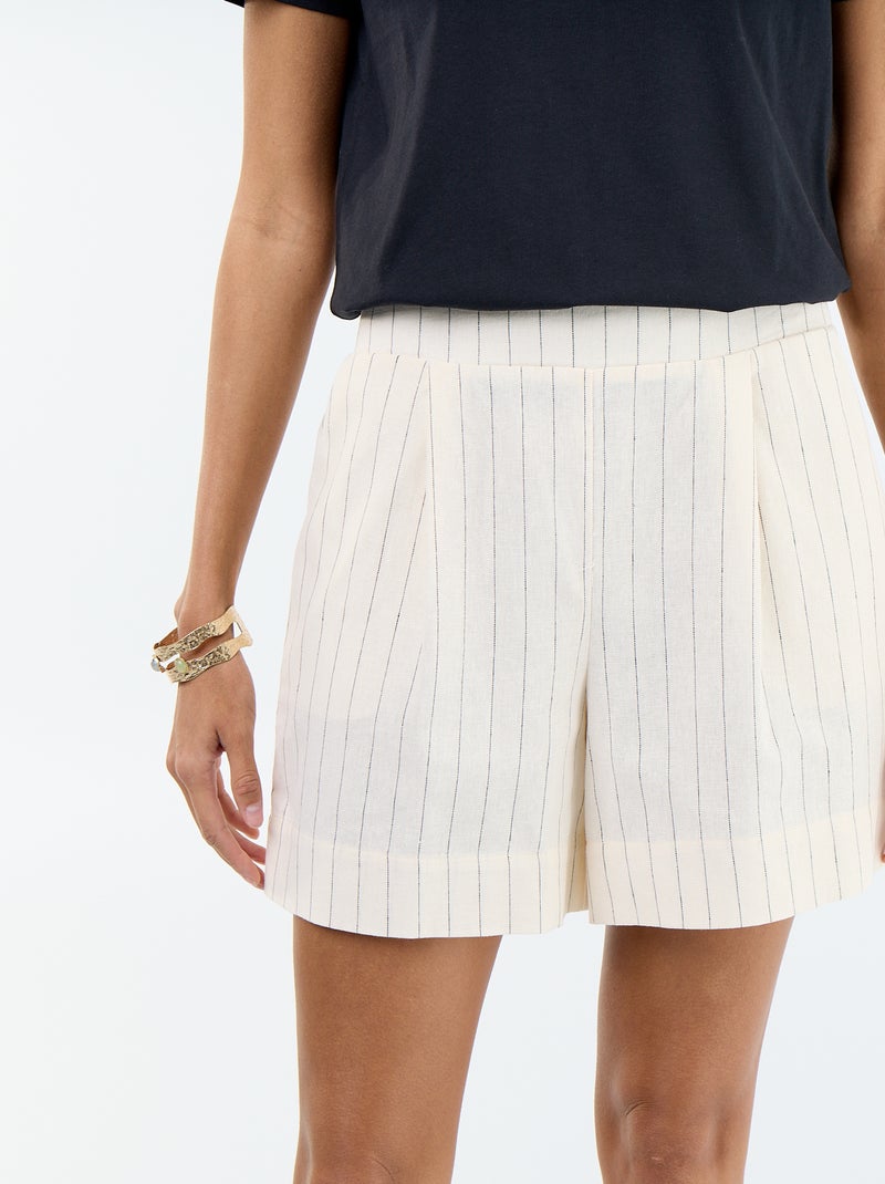 Effen short van linnenmix Biege - Kiabi