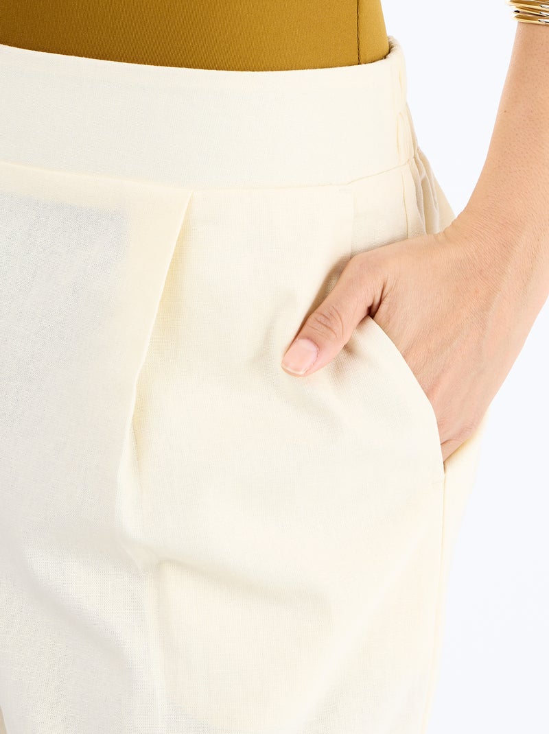 Effen short van linnenmix Biege - Kiabi