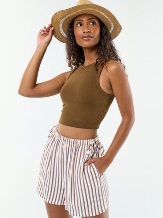 Effen short van linnenmix