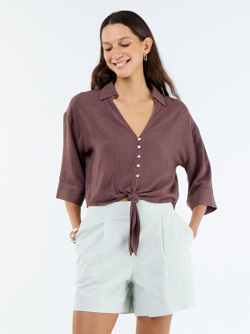 Effen short van linnenmix - Kiabi