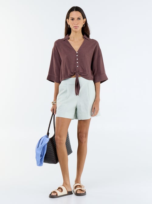 Effen short van linnenmix - Kiabi