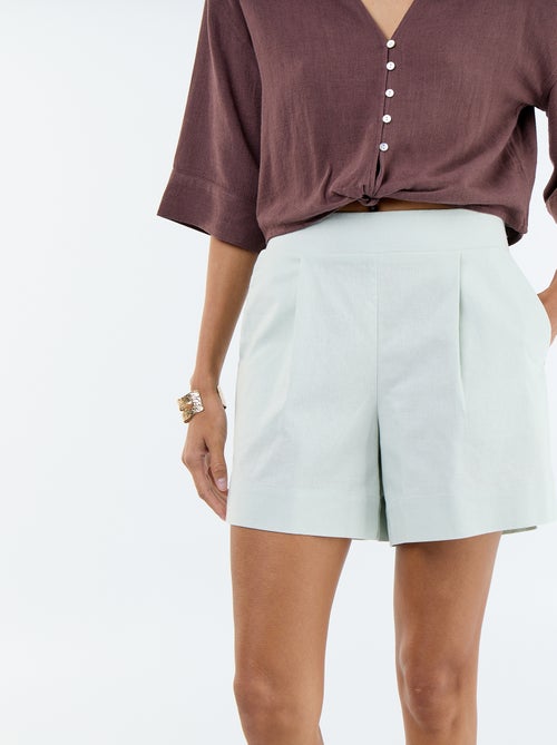 Effen short van linnenmix - Kiabi