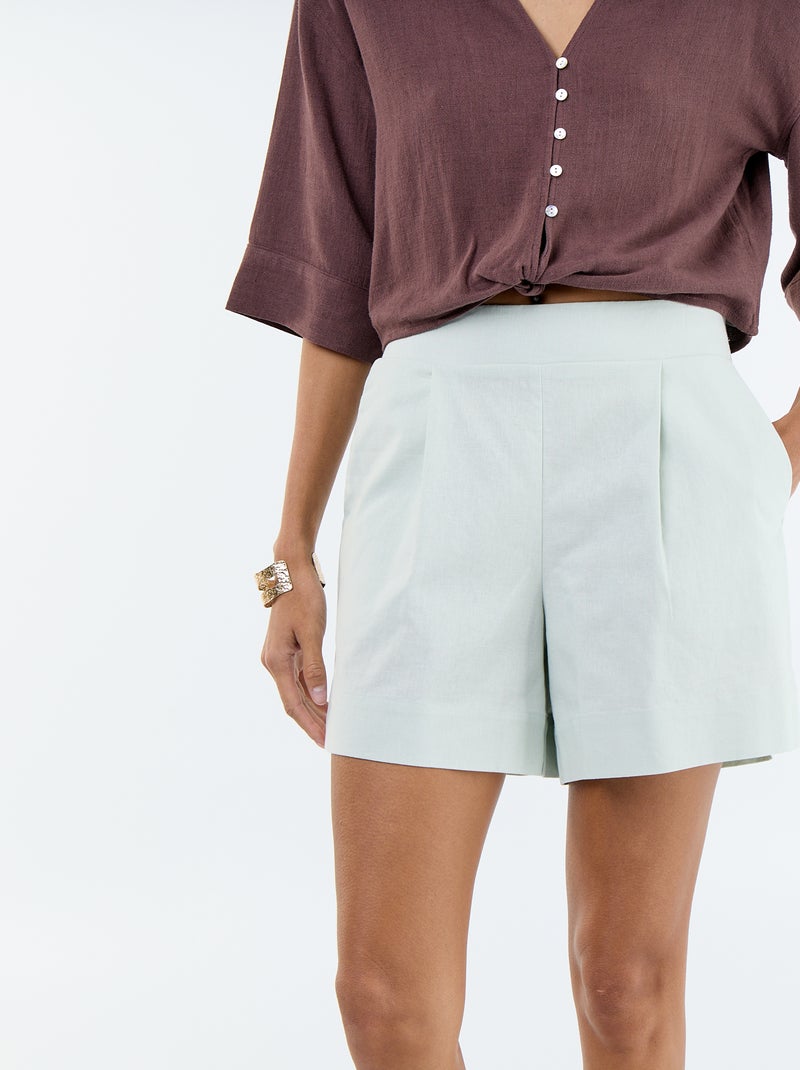 Effen short van linnenmix Blauw - Kiabi