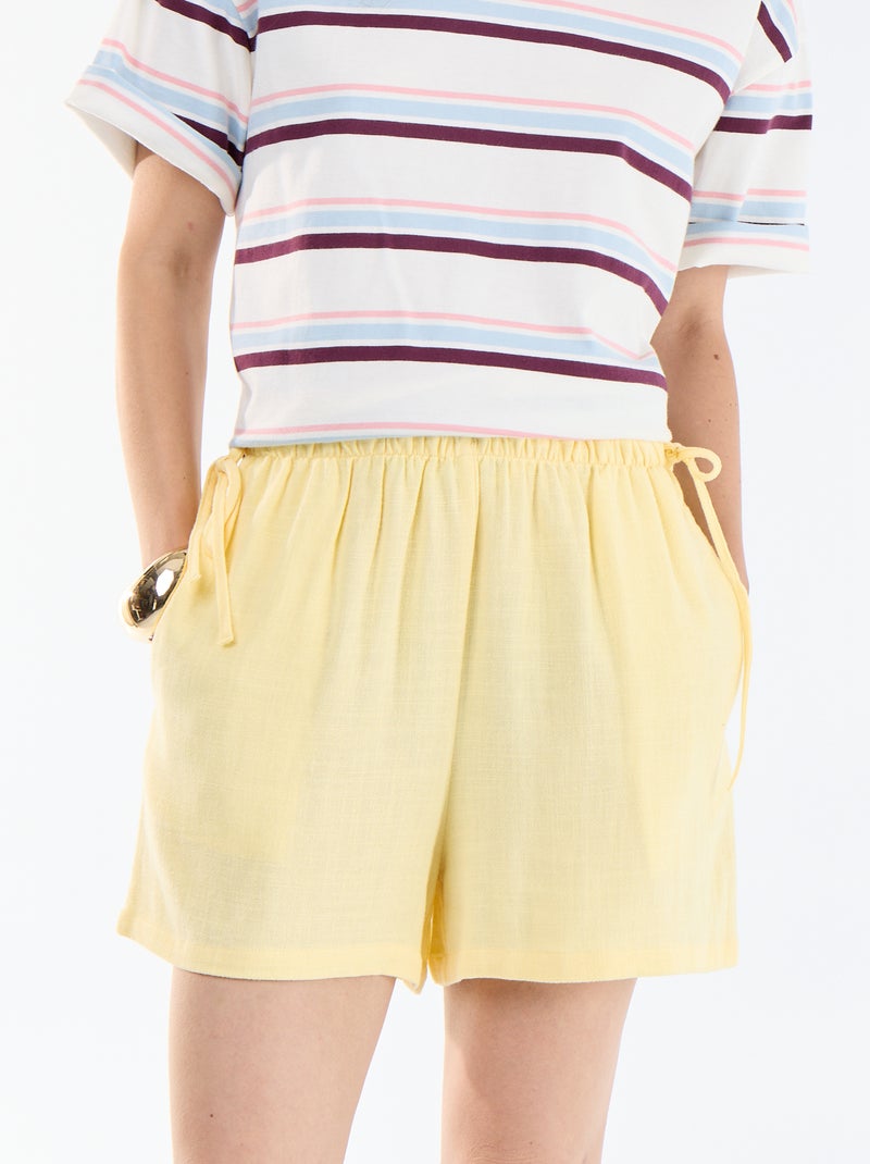 Effen short van linnenmix Geel - Kiabi