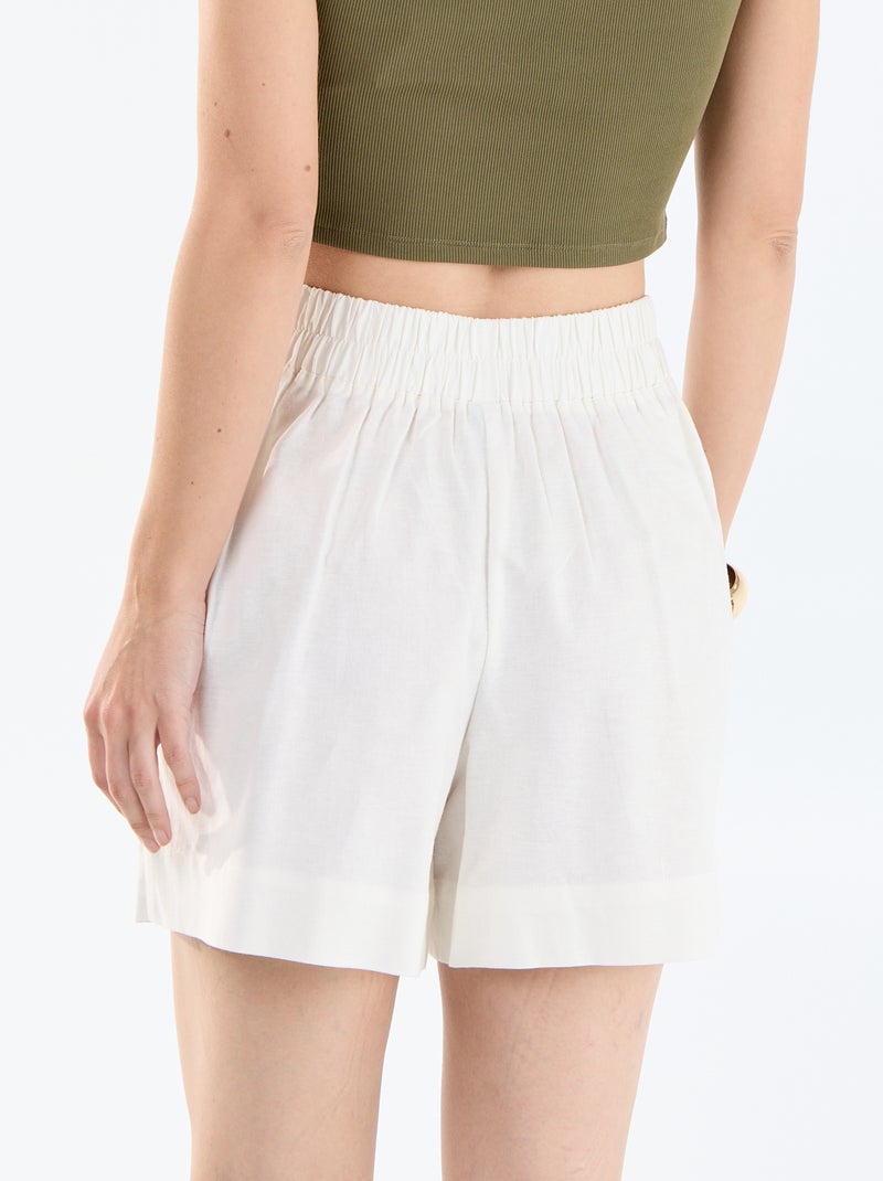 Effen short van linnenmix Wit - Kiabi