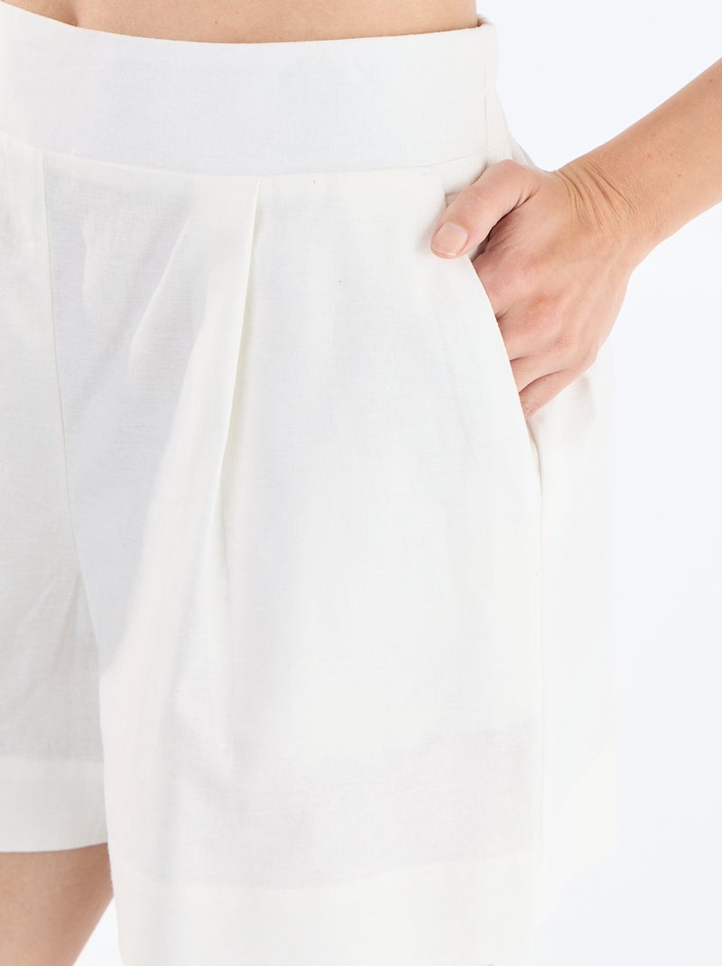 Effen short van linnenmix Wit - Kiabi