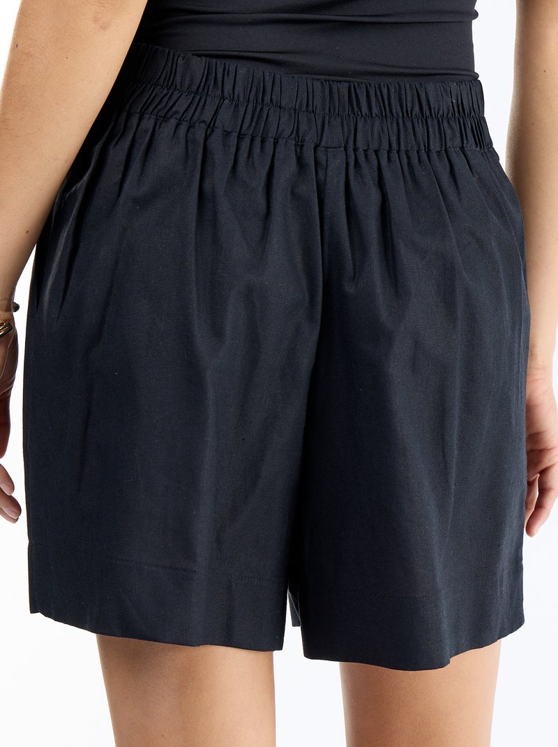 Effen short van linnenmix Zwart - Kiabi