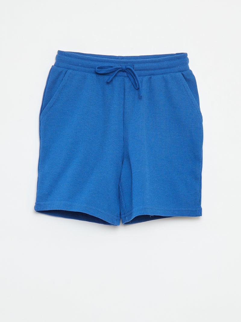Effen short van tricot met wafeltextuur BLAUW - Kiabi