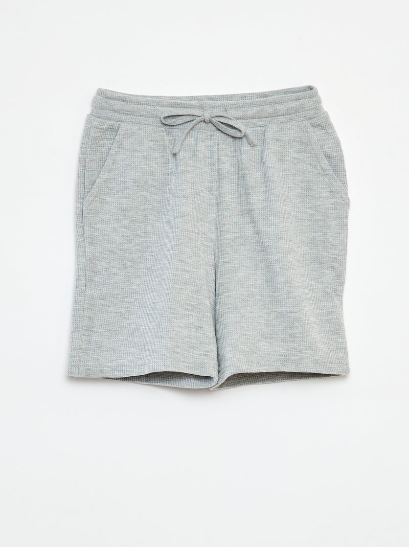 Effen short van tricot met wafeltextuur GRIJS - Kiabi