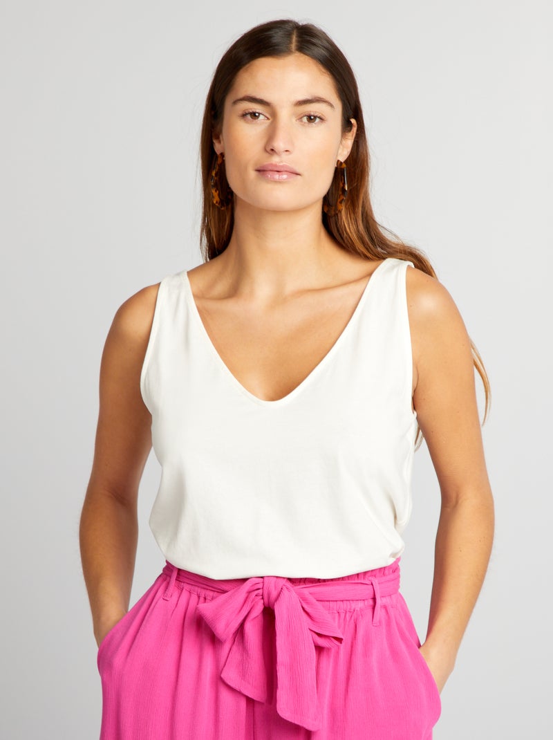 Effen singlet met V-hals WIT - Kiabi
