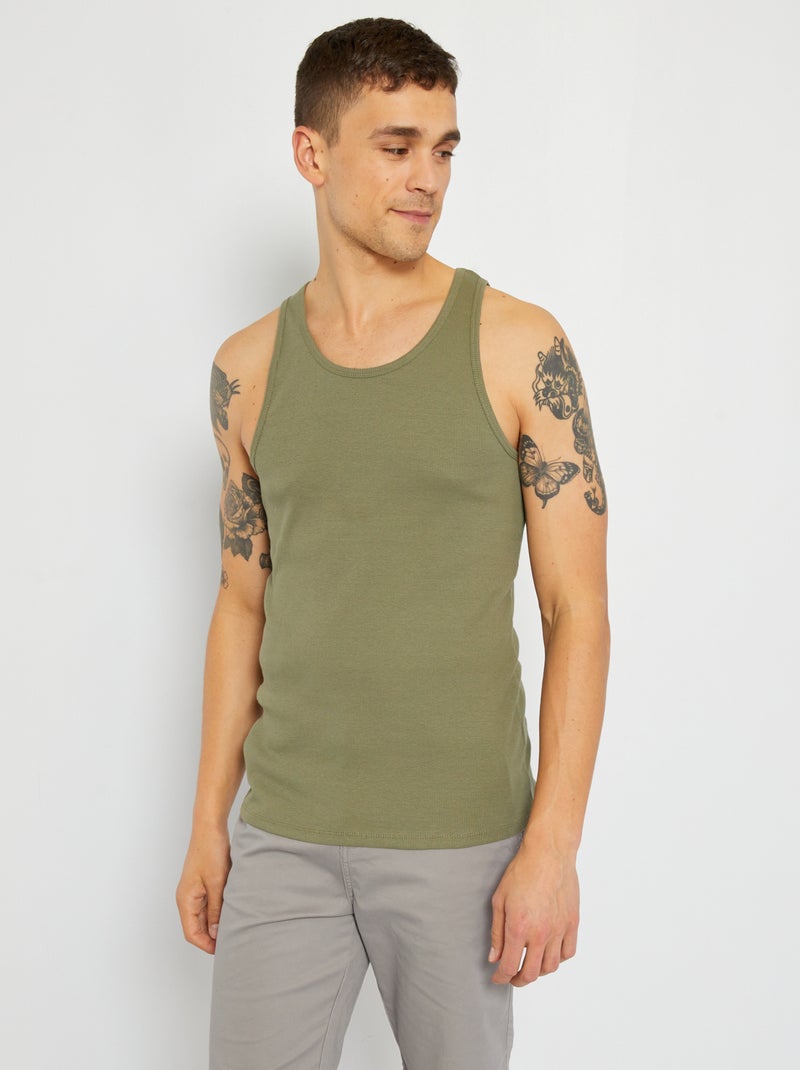 Effen singlet van ribstof groen - Kiabi