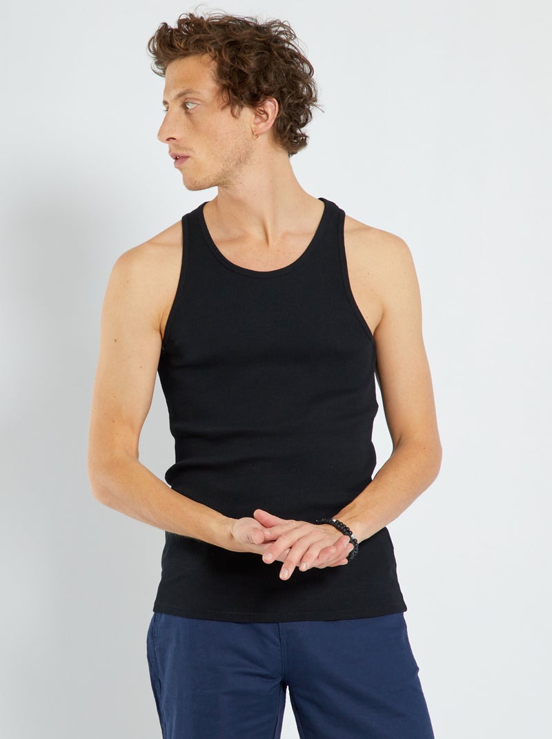 Effen singlet van ribstof zwart - Kiabi