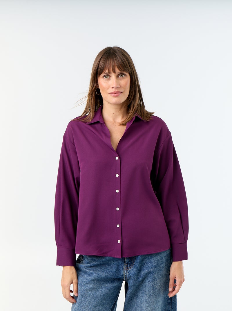 Effen soepele blouse Paars - Kiabi