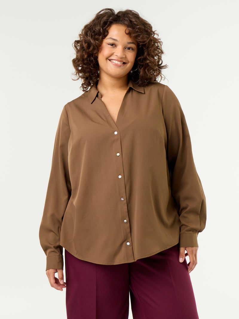 Effen soepelvallende blouse Bruin - Kiabi