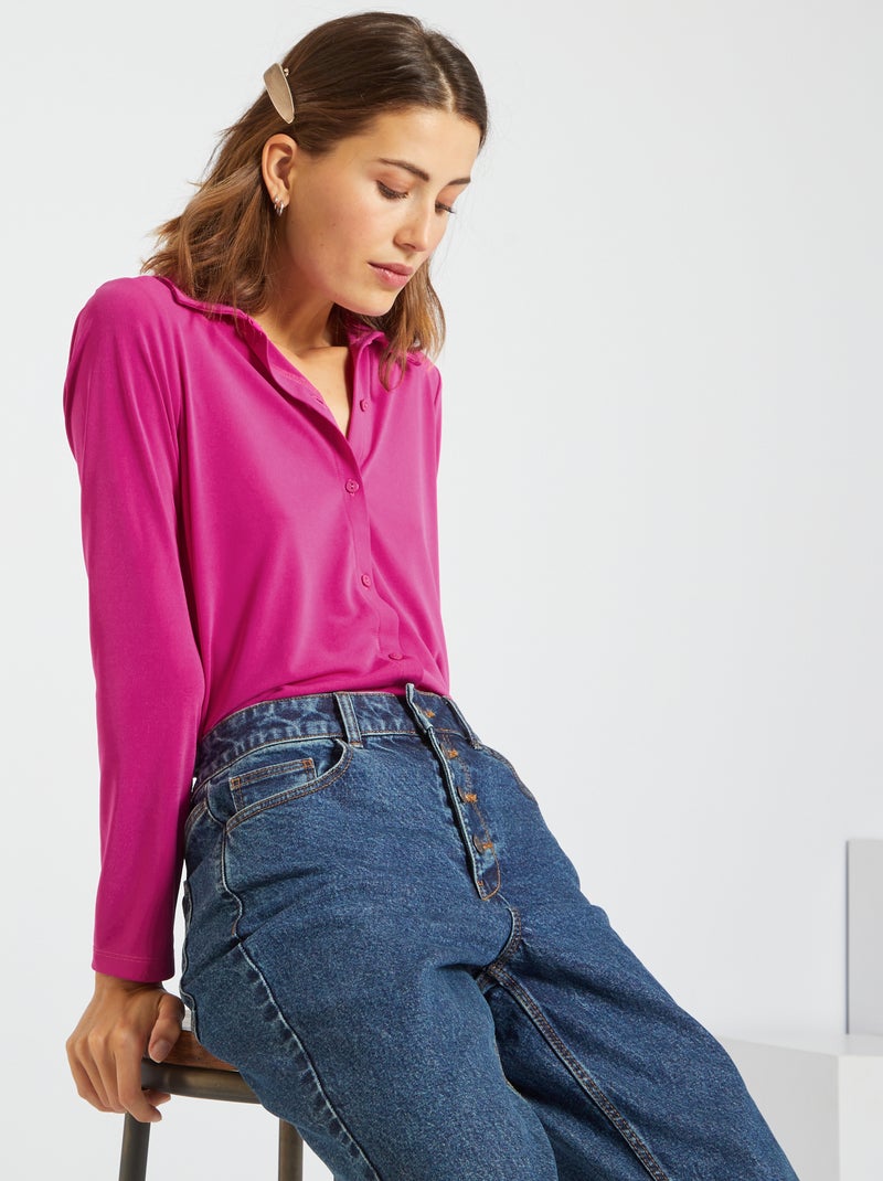 Effen soepelvallende blouse fuchsia paars - Kiabi