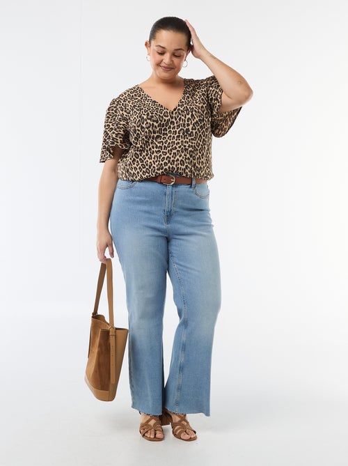 Effen, soepelvallende blouse met korte mouwen - Kiabi