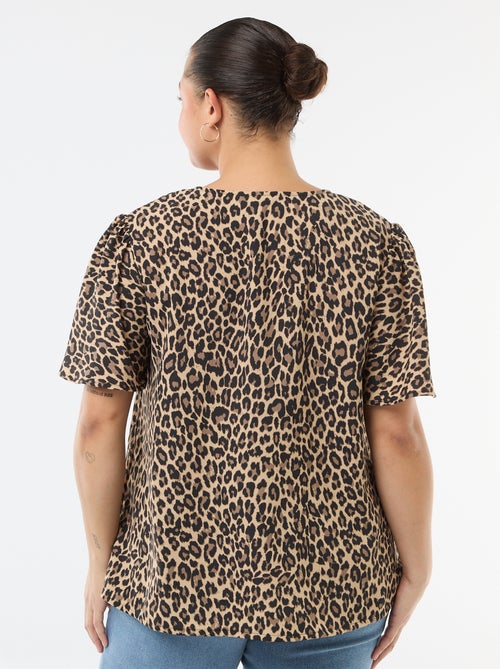 Effen, soepelvallende blouse met korte mouwen - Kiabi