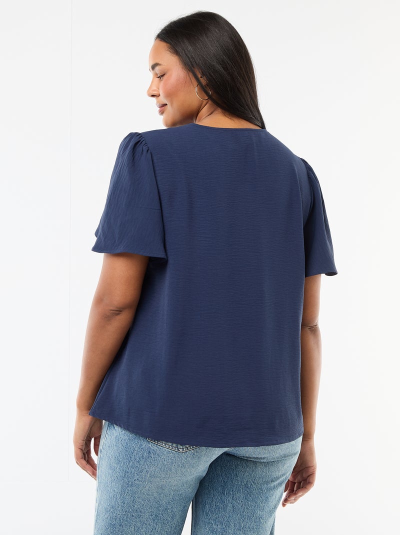 Effen, soepelvallende blouse met korte mouwen Donkerblauw - Kiabi