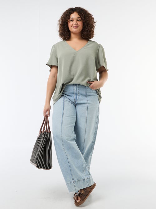 Effen, soepelvallende blouse met korte mouwen - Kiabi