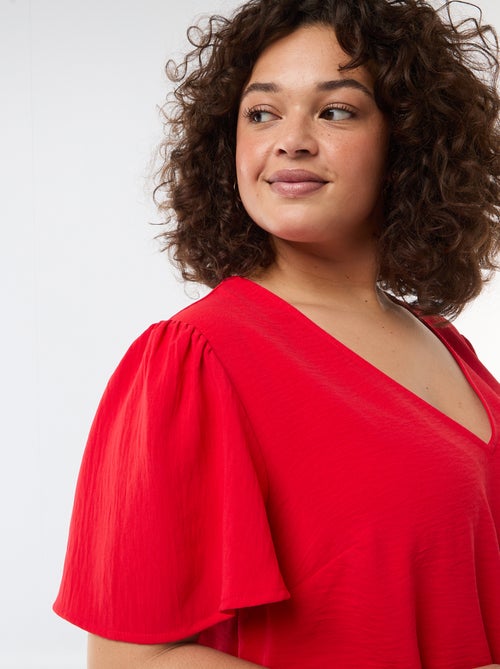 Effen, soepelvallende blouse met korte mouwen - Kiabi