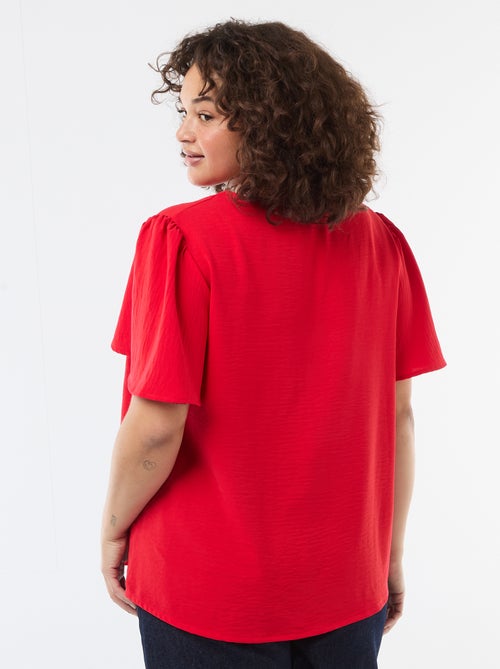 Effen, soepelvallende blouse met korte mouwen - Kiabi