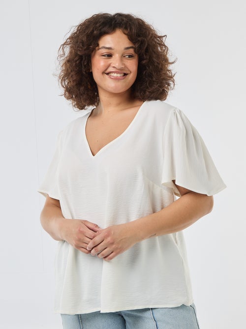 Effen, soepelvallende blouse met korte mouwen - Kiabi