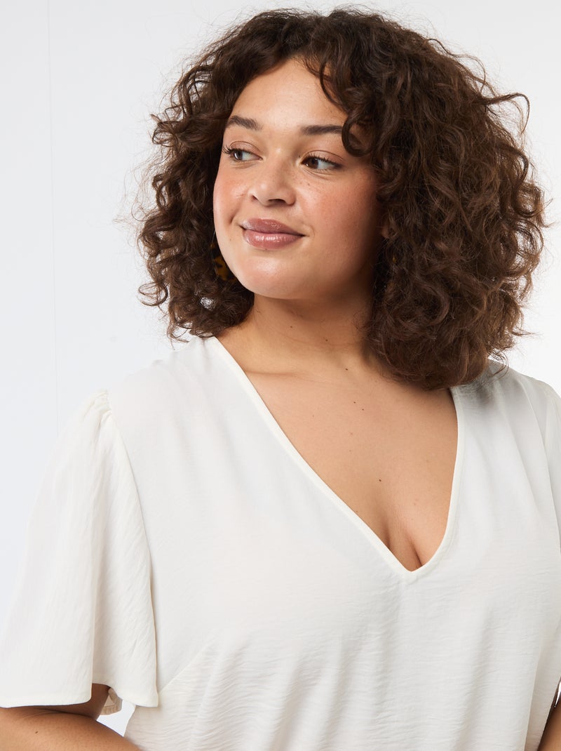 Effen, soepelvallende blouse met korte mouwen Wit - Kiabi