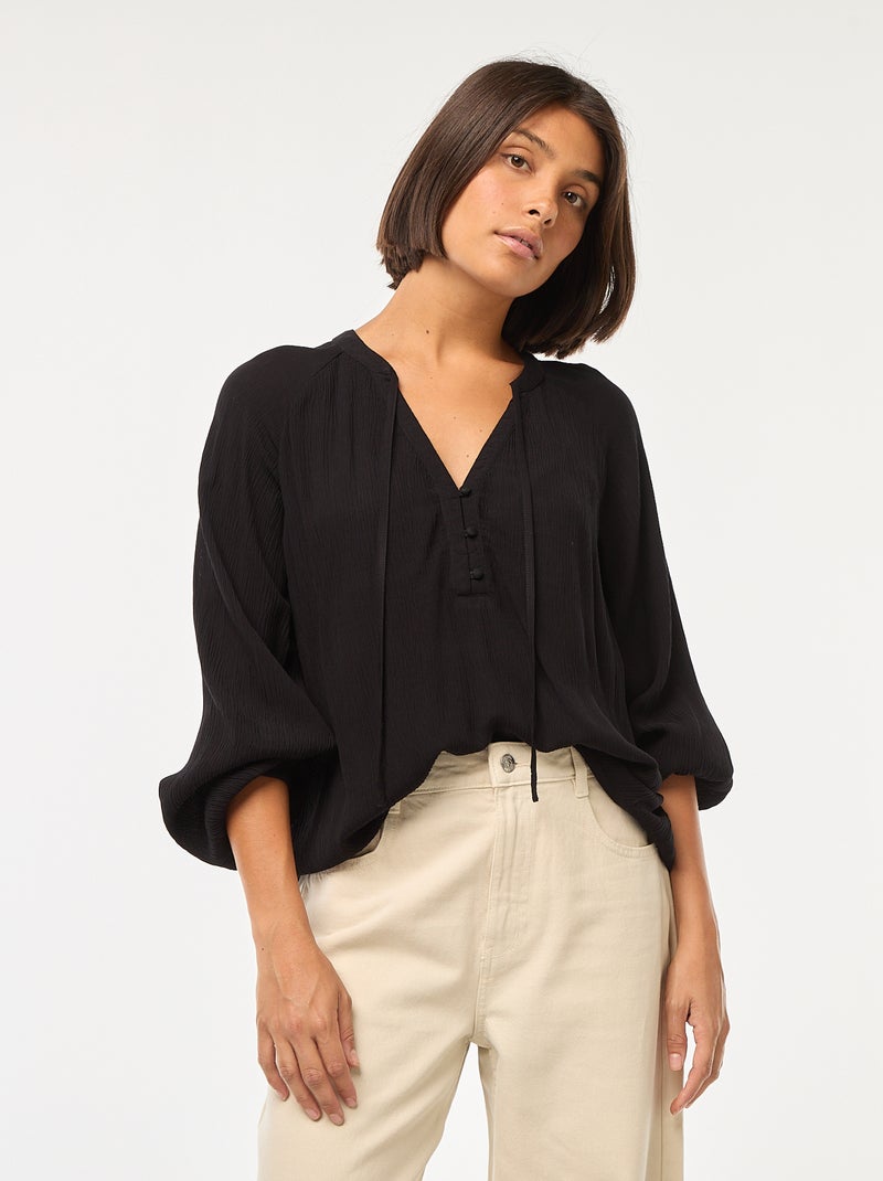 Effen soepelvallende blouse zwart - Kiabi