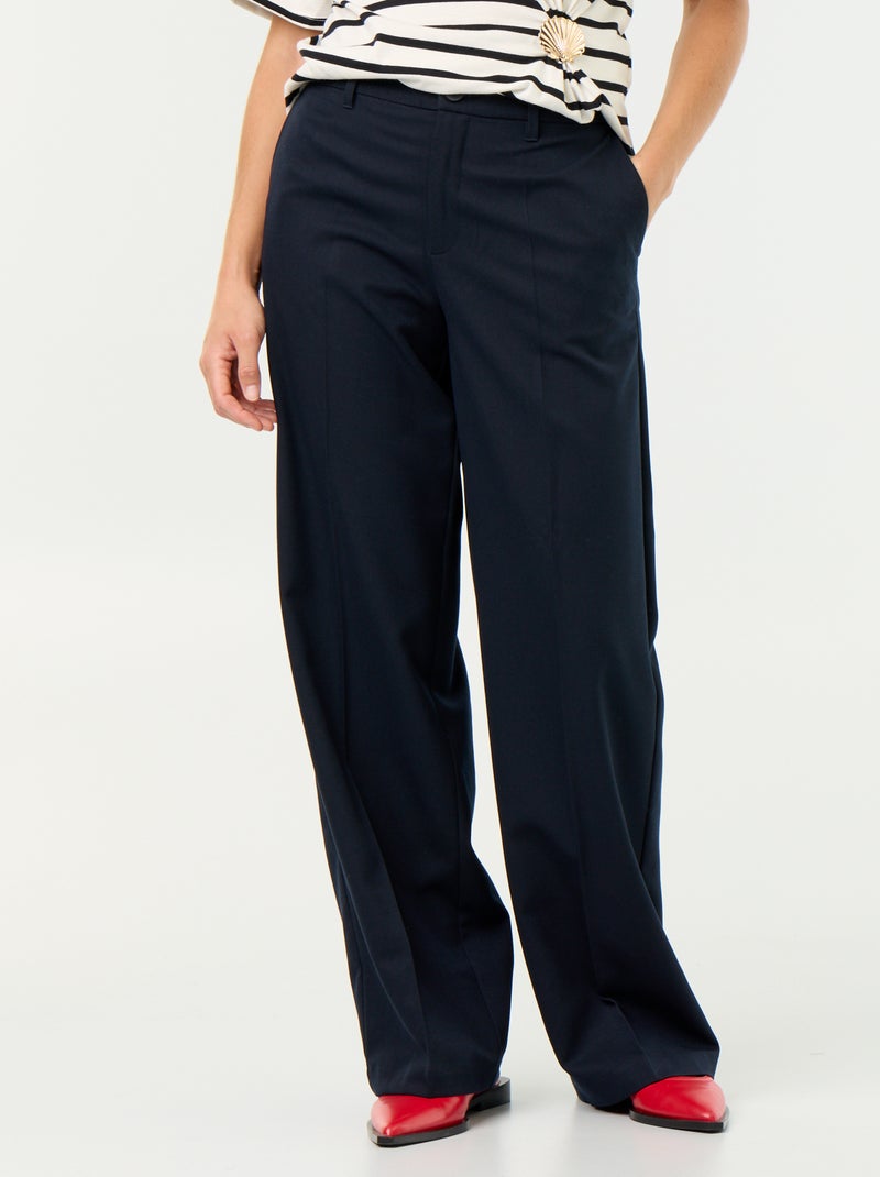 Effen, soepelvallende broek met wijde pijpen Blauw - Kiabi