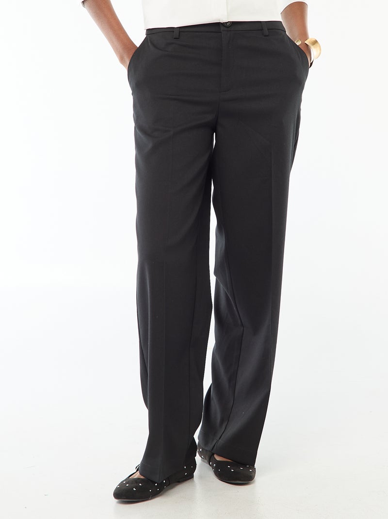 Effen, soepelvallende broek met wijde pijpen zwart - Kiabi