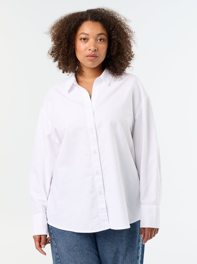 Effen soepelvallende oxfordblouse Wit - Kiabi