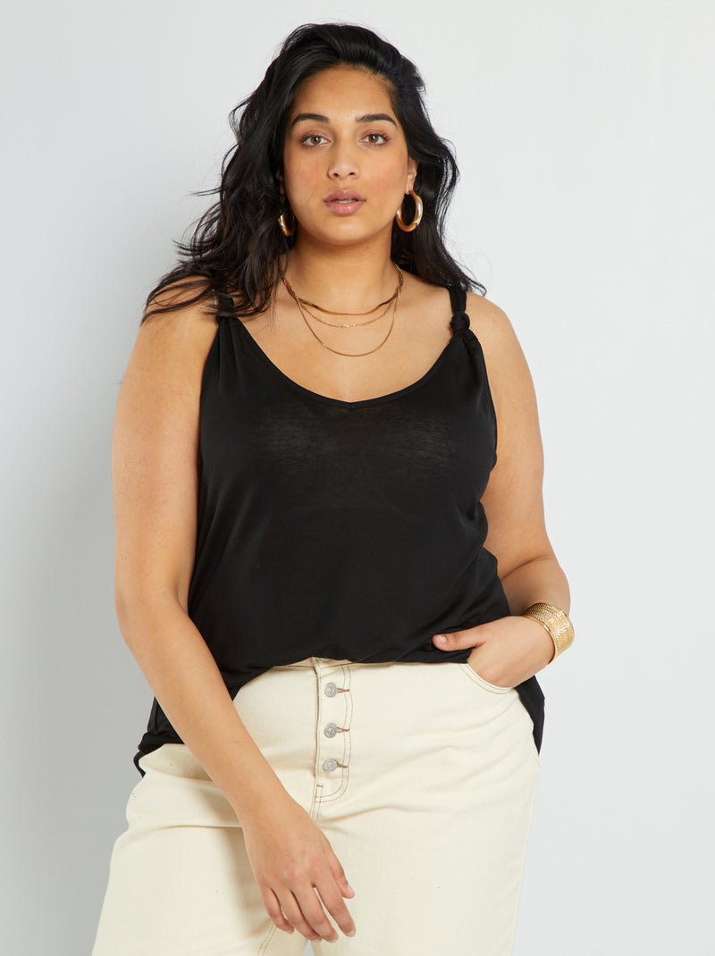 Effen, soepelvallende singlet zwart - Kiabi