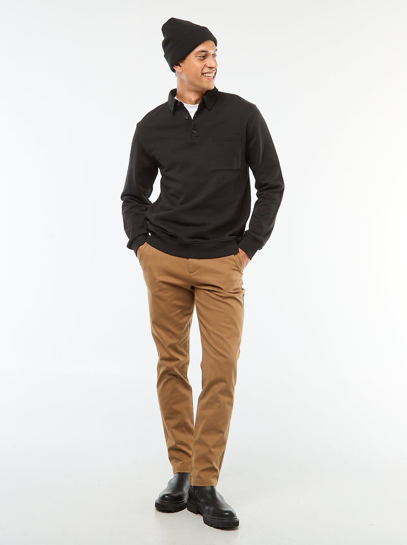 Effen sweater in polostijl met lange mouw zwart - Kiabi