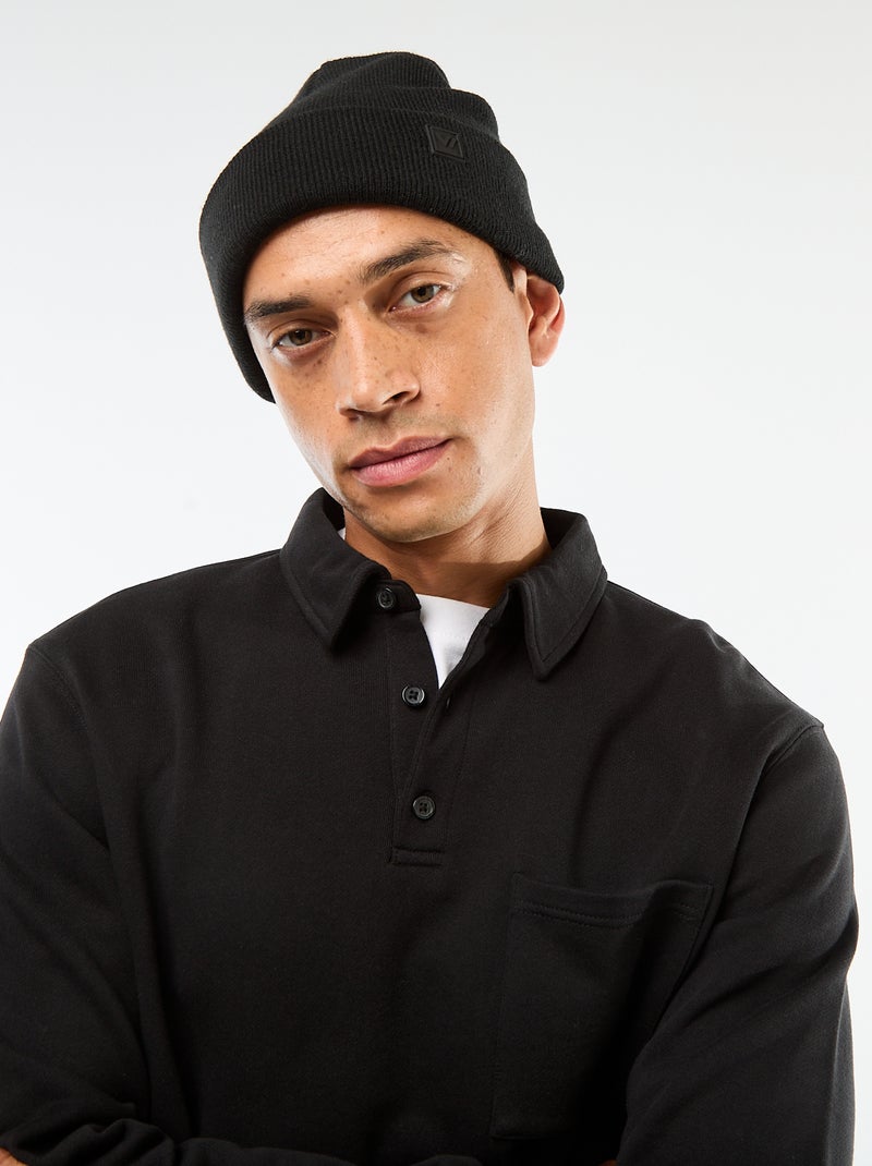 Effen sweater in polostijl met lange mouw zwart - Kiabi