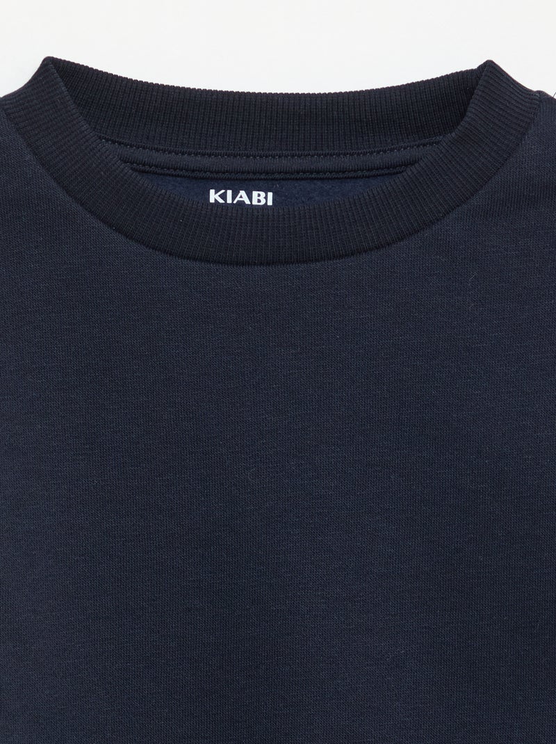 Effen sweater joggingstof met zachte, geruwde binnenzijde BLAUW - Kiabi