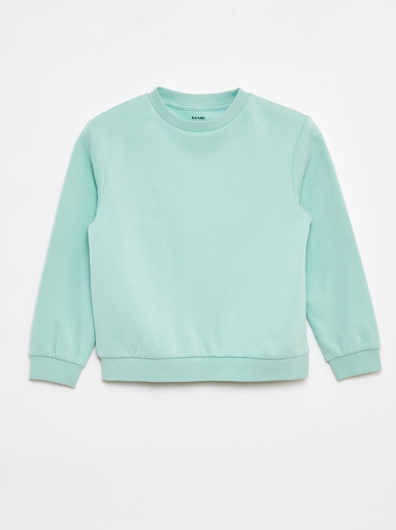 Effen sweater joggingstof met zachte, geruwde binnenzijde Groen - Kiabi
