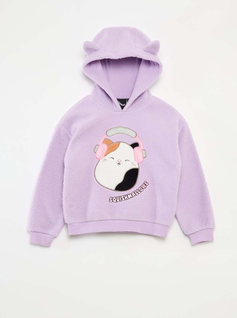 Effen sweater met capuchon, imitatieschapenvacht en Squishmallows-detail paars - Kiabi