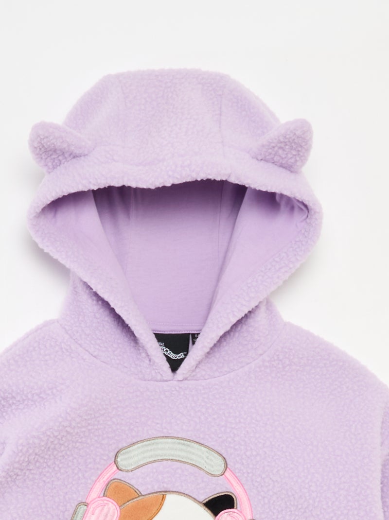 Effen sweater met capuchon, imitatieschapenvacht en Squishmallows-detail paars - Kiabi