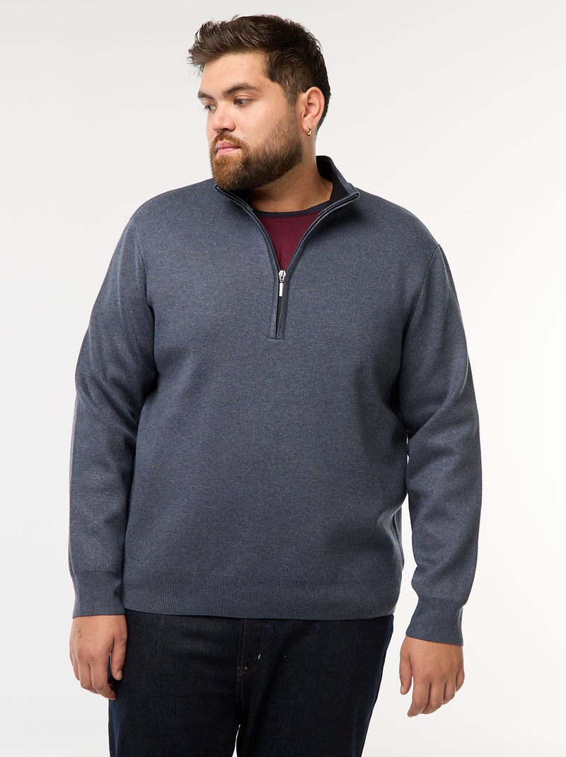 Effen sweater met opstaande ritskraag in schippersstijl Blauw - Kiabi